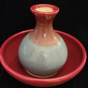 Handcrafted Fine Pottery Vase and Bowl. Signed and numbered.